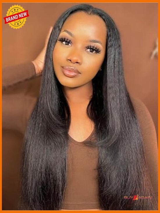 Kinky Straight V Part Wig Human Hair 180% Density Glueless Wig 20 Inch main image 5